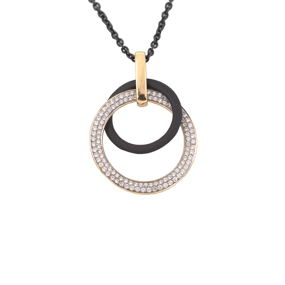 18K Yellow Gold and Steel Diamond Fashion Pendant