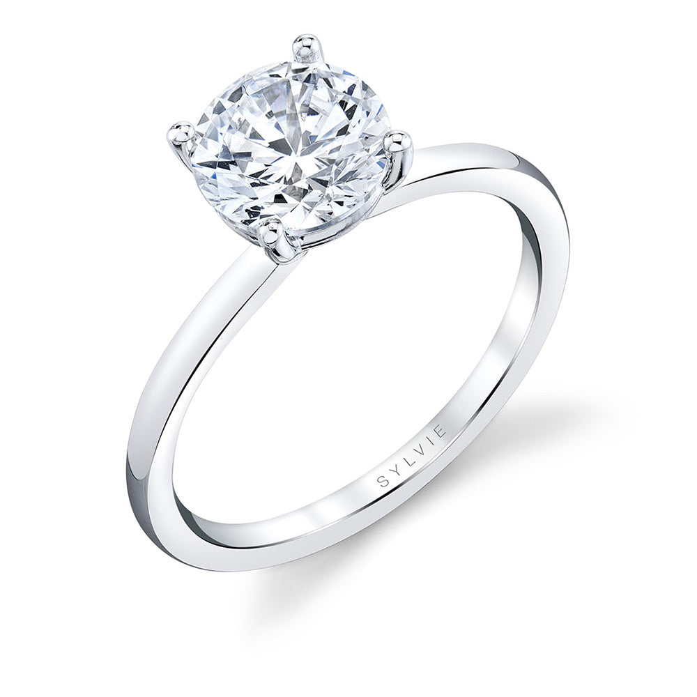 14K White Gold Semi Mount Round Solitaire Diamond Engagement Ring
