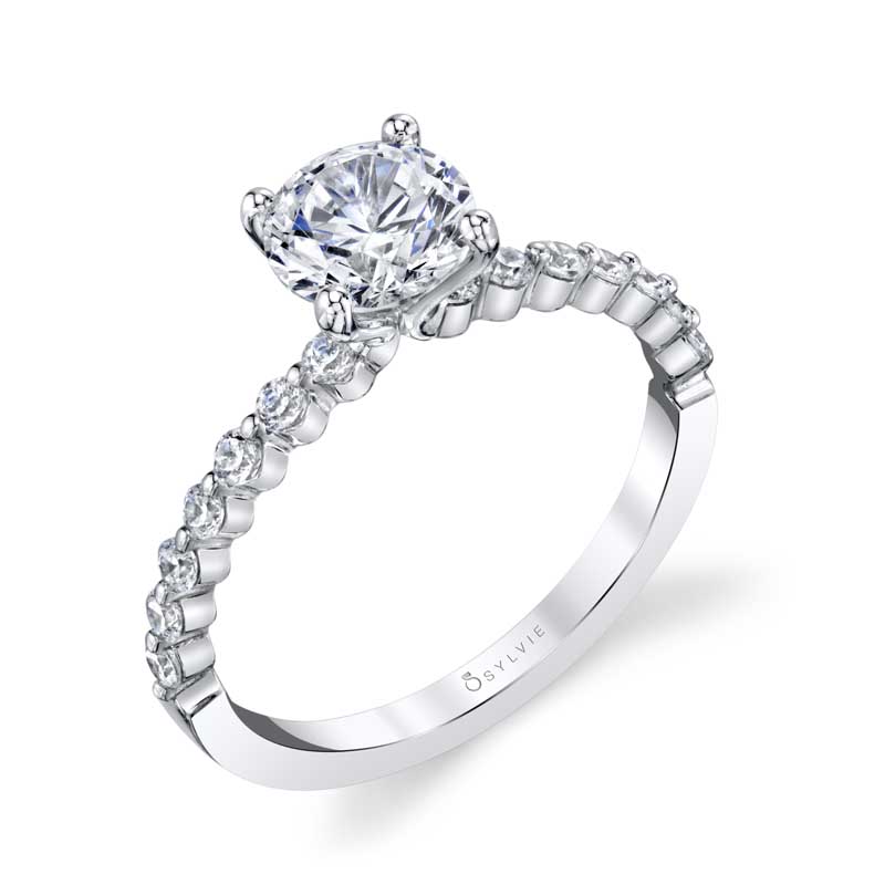 14K White Gold Semi Mount Oval Classic Diamond Engagement Ring