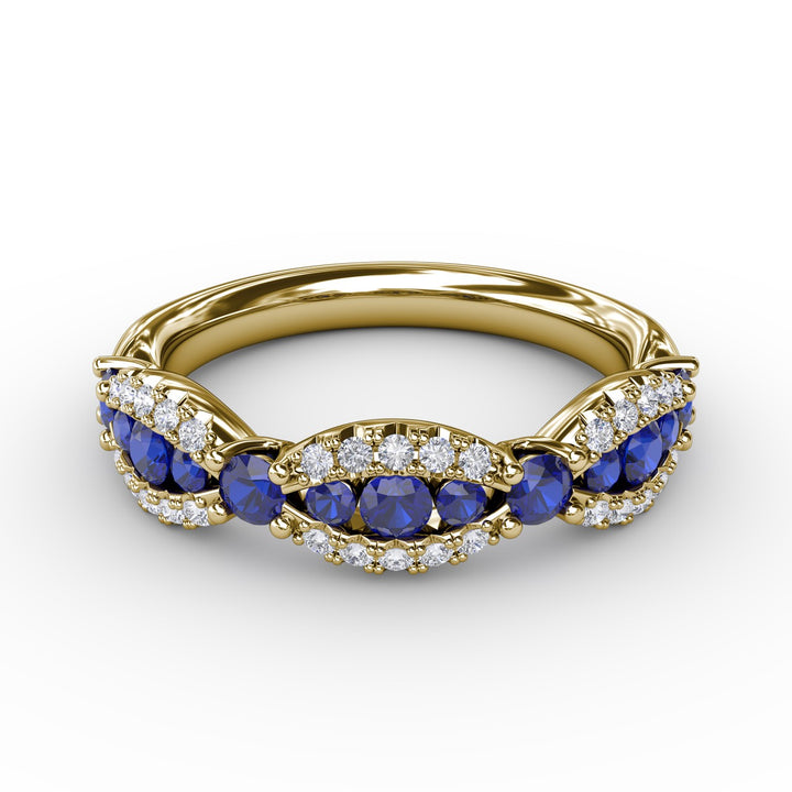 Sapphire and Diamond Scalloped Ring