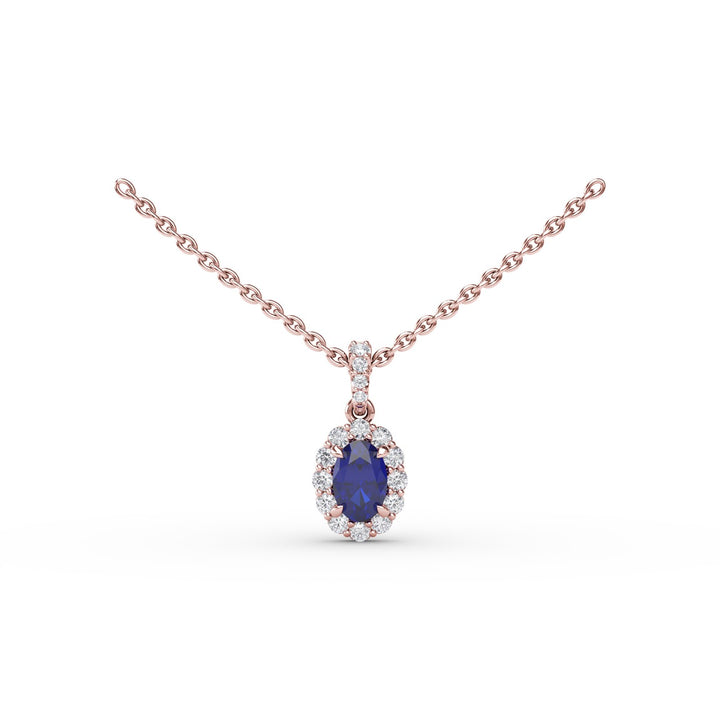Sapphire and Diamond Halo Necklace