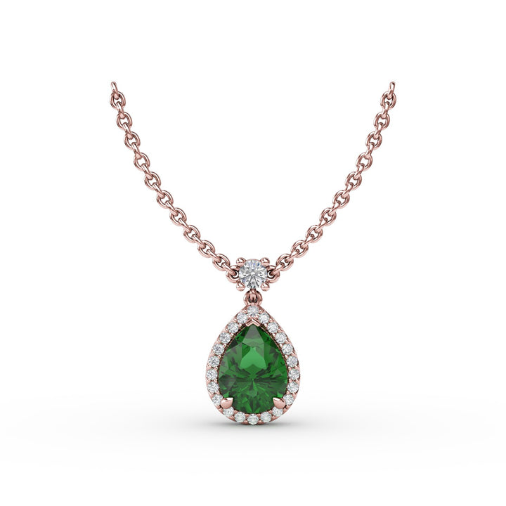 Emerald and Diamond Teardrop Necklace