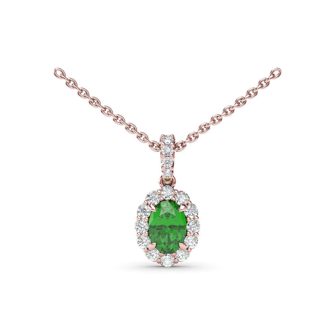 Emerald and Diamond Halo Necklace