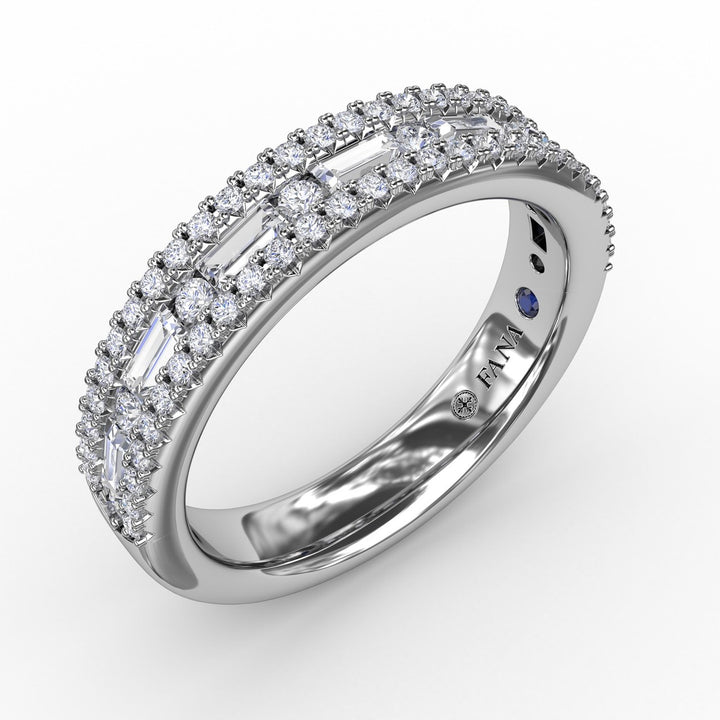 Triple-Row Baguette and Round Diamond Band