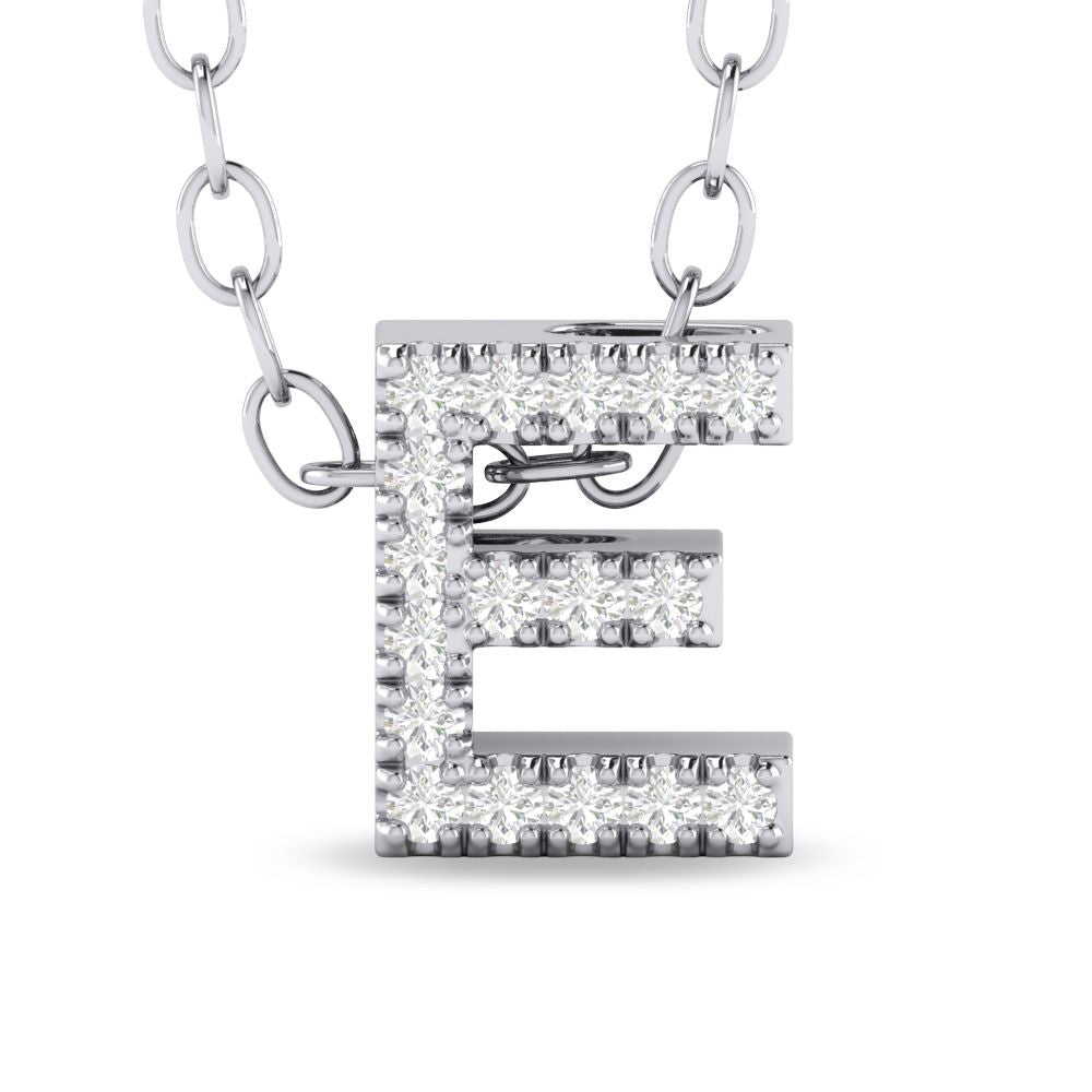 10K White Gold .09 CTW Letter E Diamond Pendant