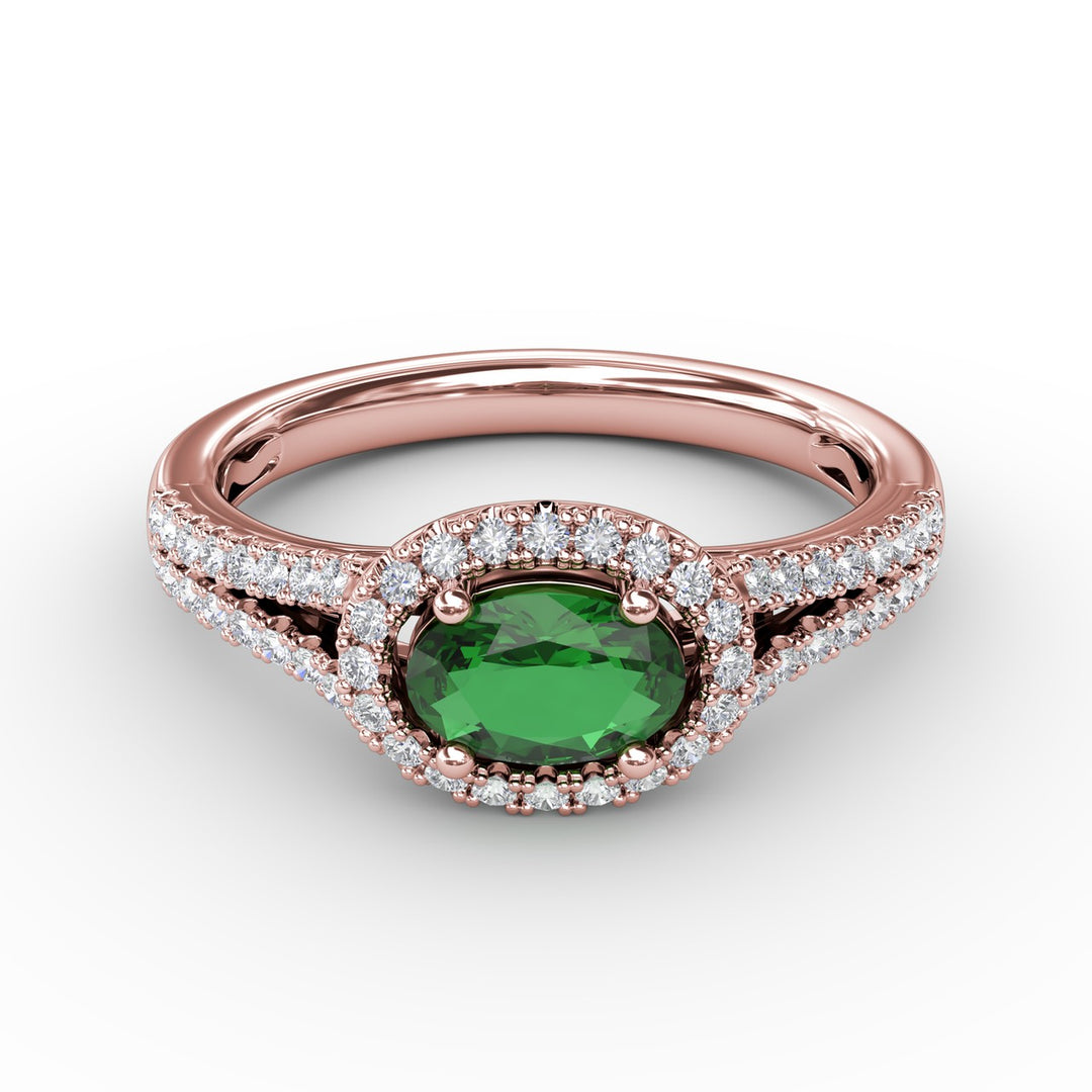 Halo Emerald and Diamond Ring