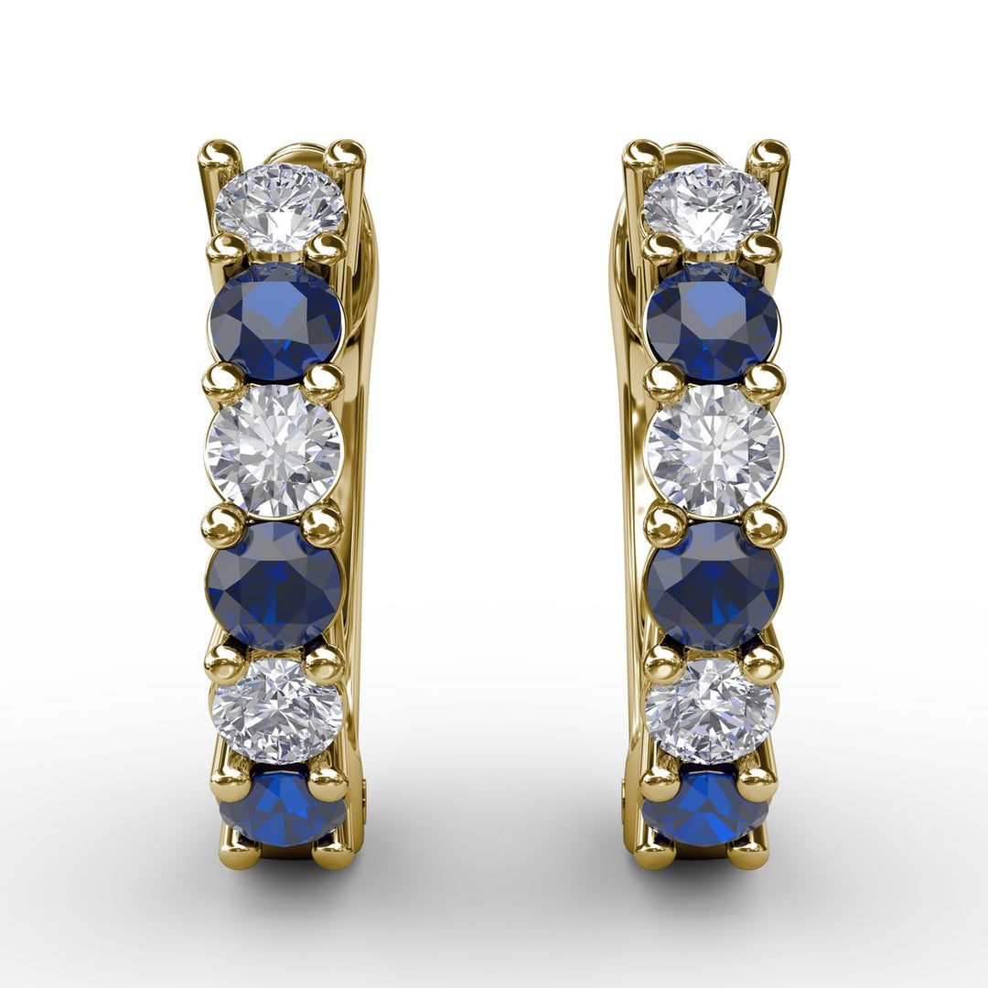 Shared Prong Sapphire And Diamond Hoop Earrings