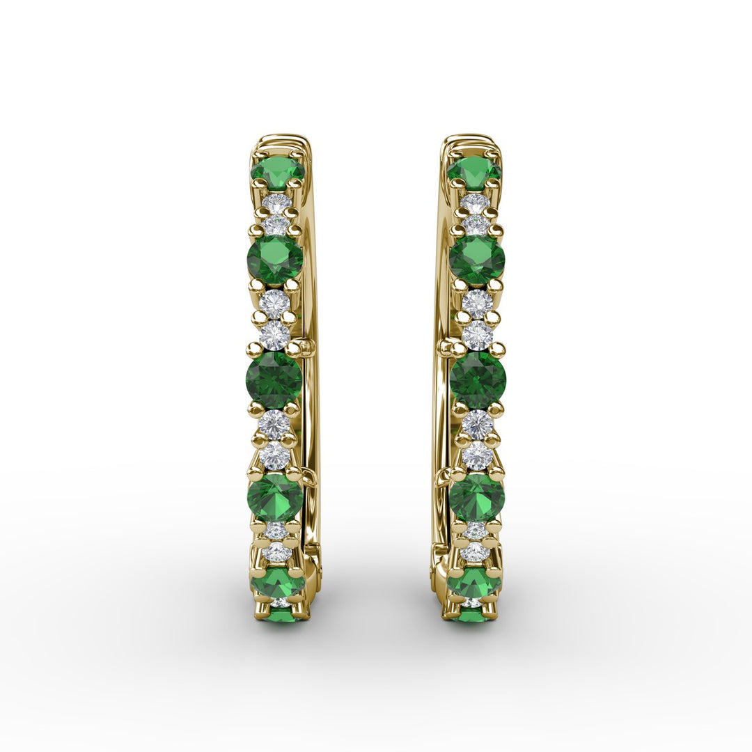 Precious Emerald and Diamond Hoop Earrings