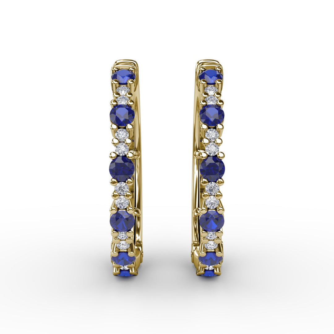 Precious Sapphire and Diamond Hoop Earrings