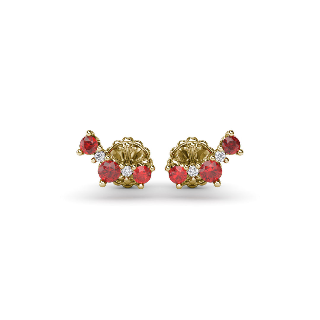 Five Stone Ruby and Diamond Climber Earrings