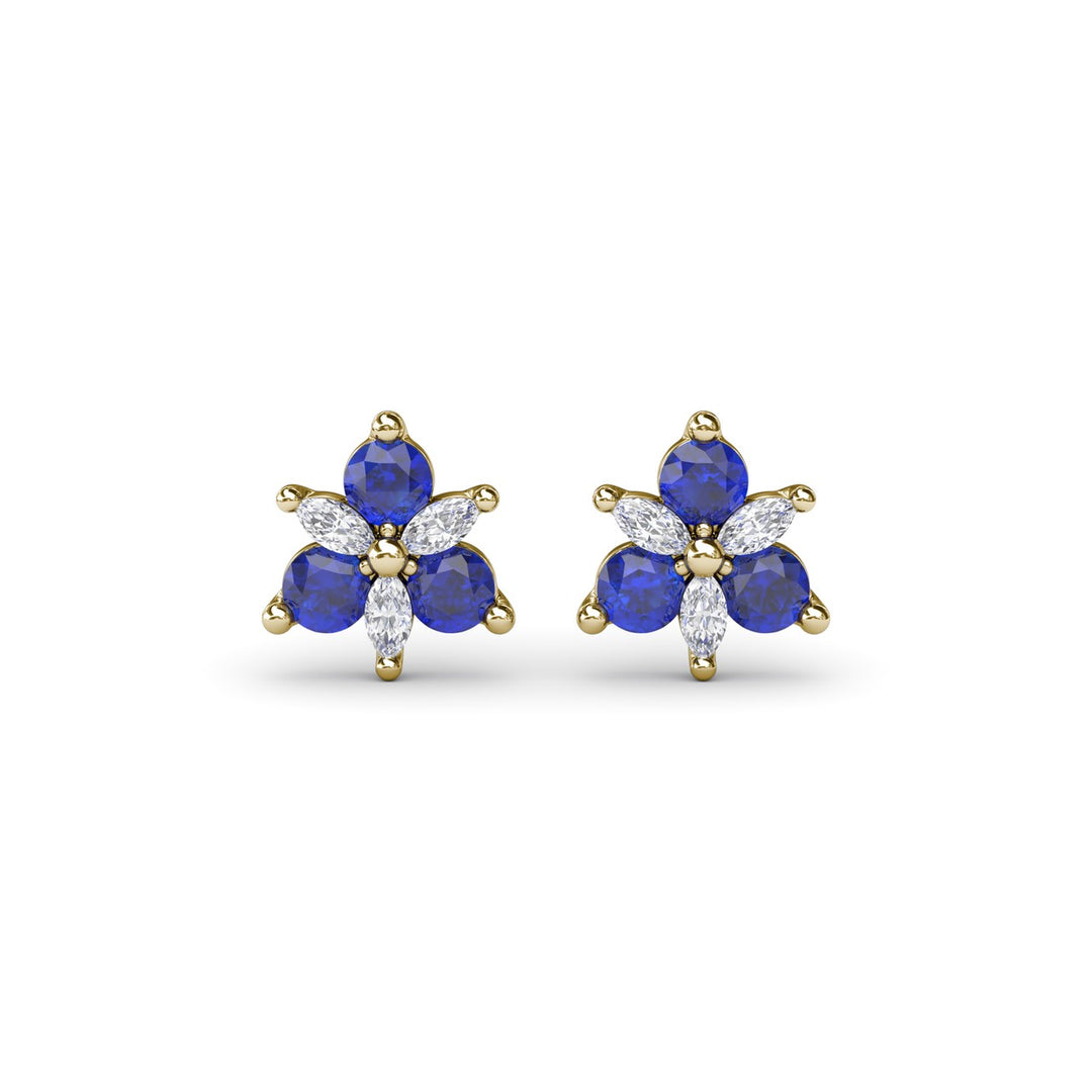Trio Stud Sapphire and Diamond Earrings
