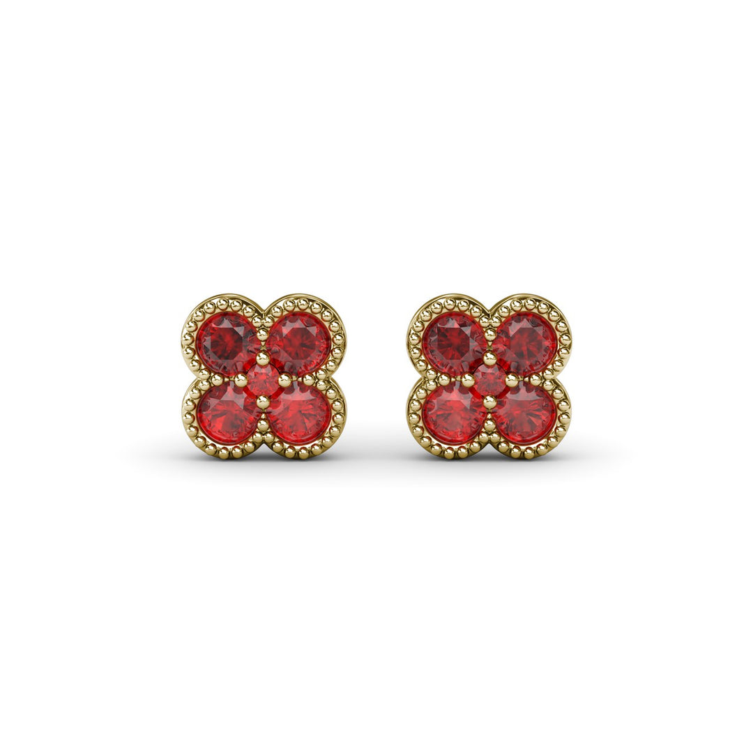 Magnolia Milgrain Ruby Earrings