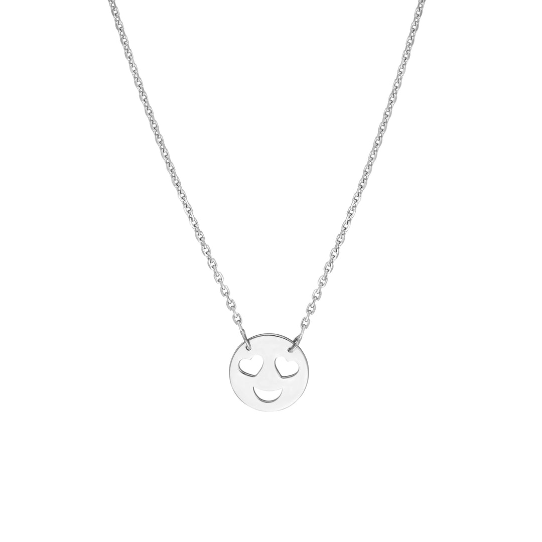 Sterling Silver Heart Eyes Emoji Adjustable Necklace