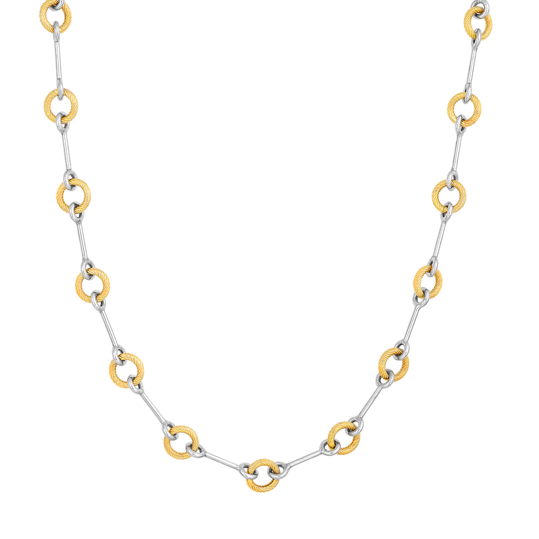 Two Tone Alternating Textured Link Necklace