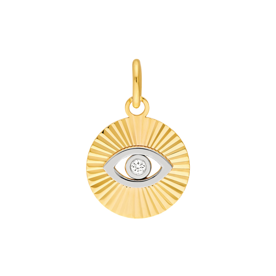 Diamond Two Tone Fluted Evil Eye Charm