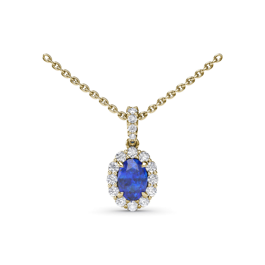 Sapphire and Diamond Halo Necklace