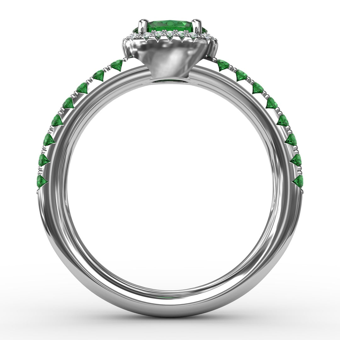 Double Row Oval Emerald and Diamond Ring