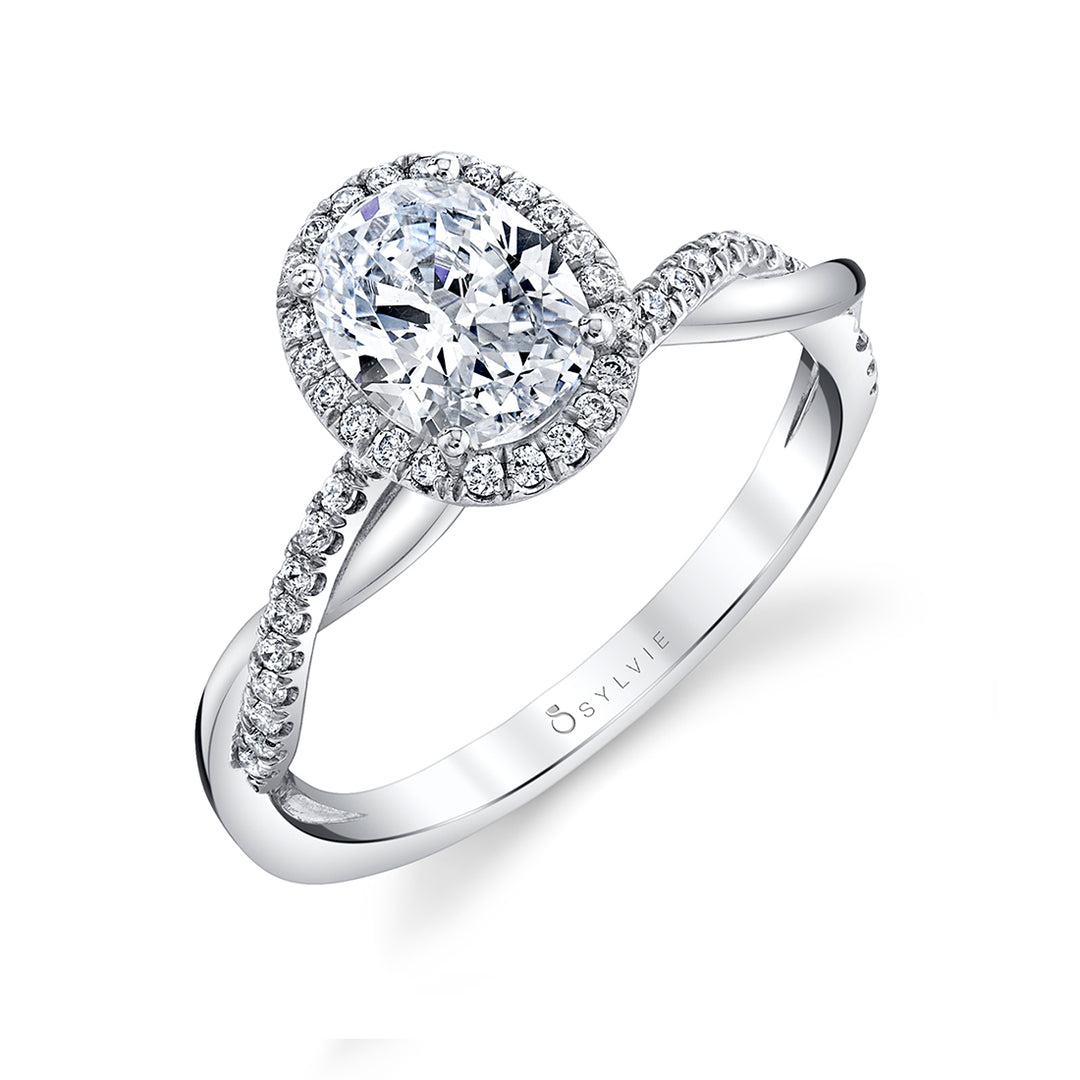 Oval Cut Modern Halo Diamond Spiral Engagement Ring - Coralie