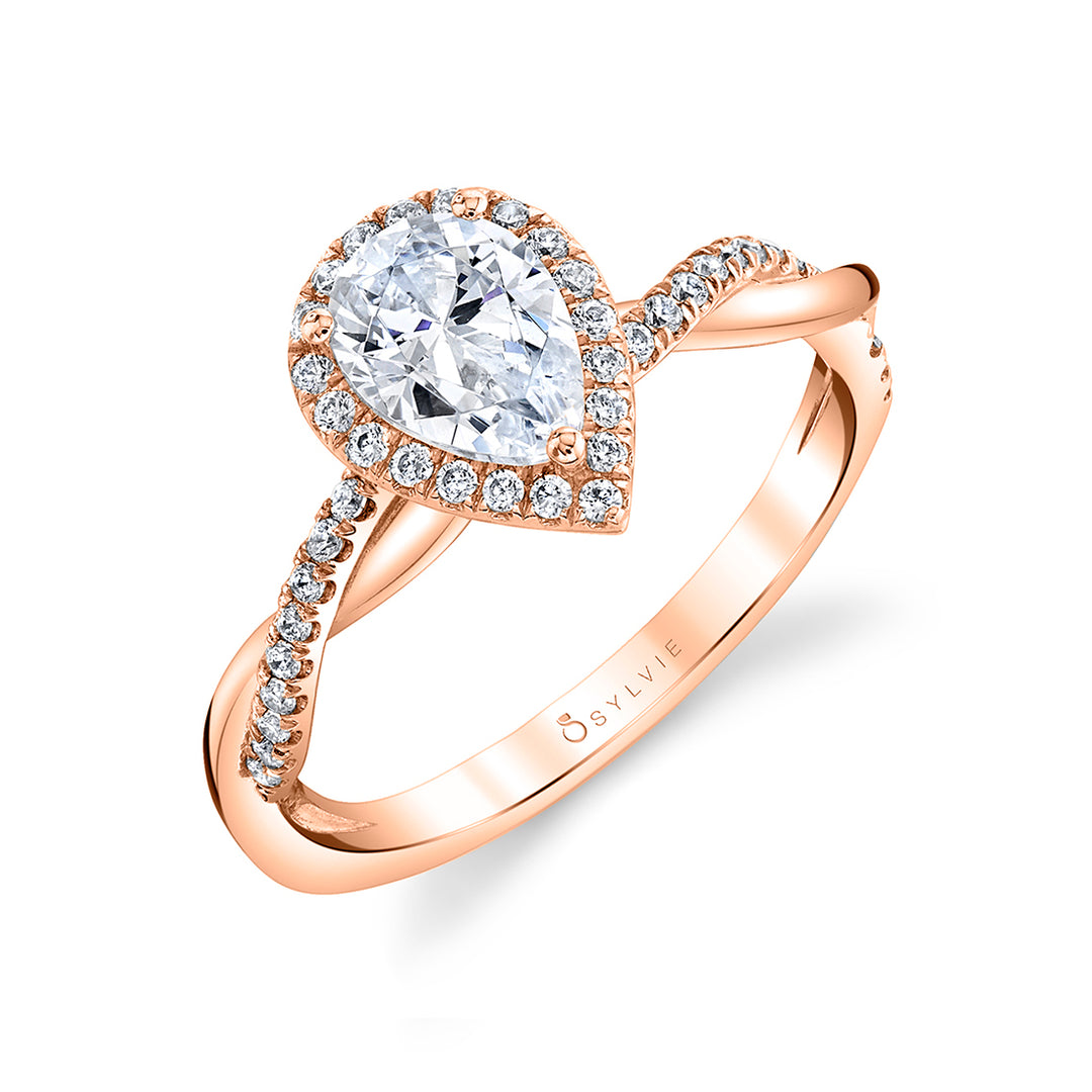 Pear Shaped Modern Halo Diamond Spiral Engagement Ring - Coralie