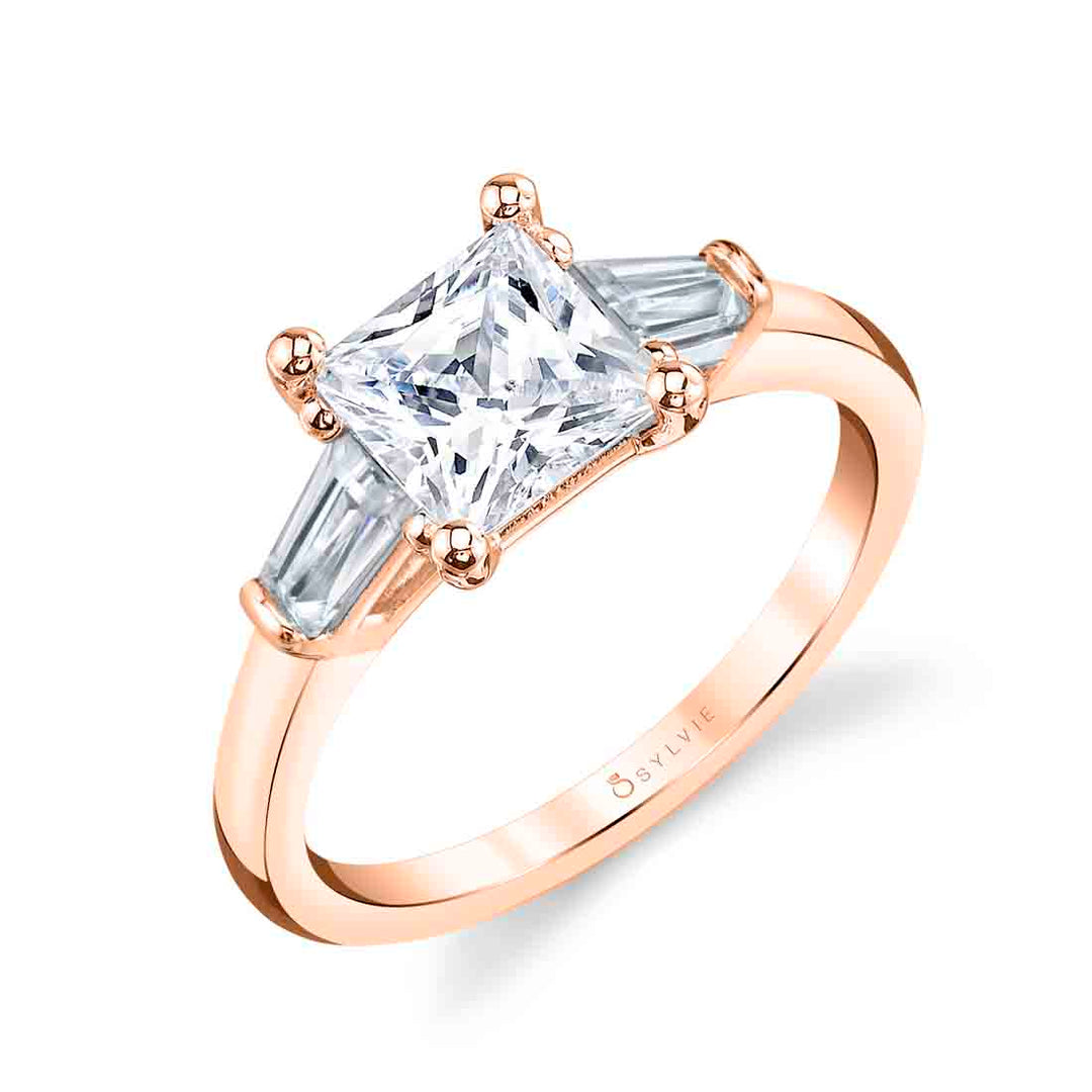Princess Cut Three Stone Engagement Ring with Baguettes - Nicolette