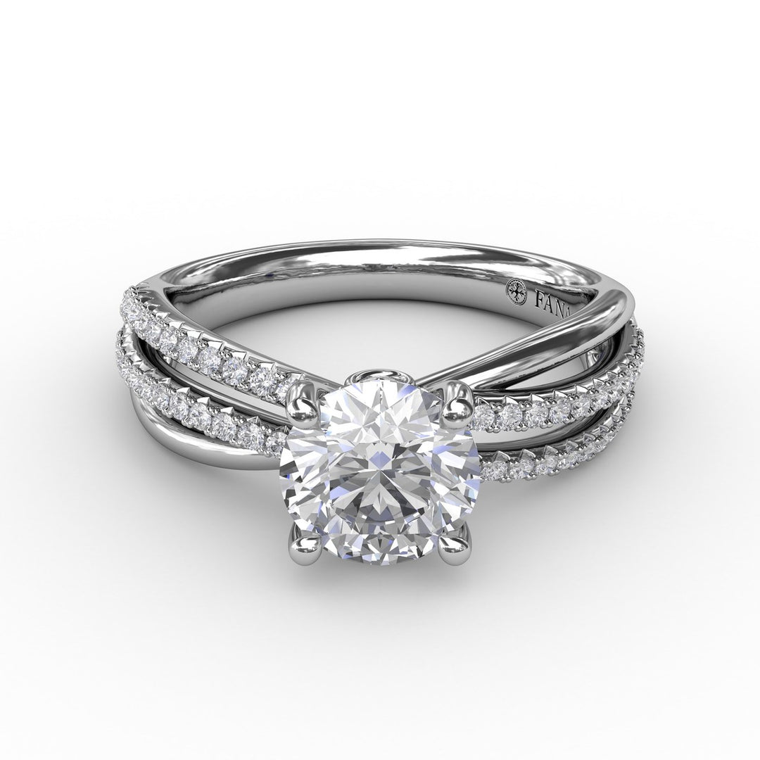 Contemporary Solitaire Diamond Engagement Ring With Multi-Row Split Shank