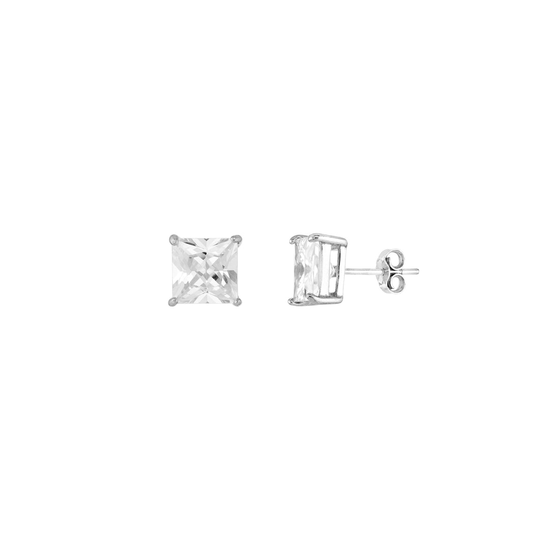 Sterling Silver 8mm Square CZ Stud Earrings on Post Back