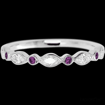 10K White Gold band with alternating 4 Round Purple Diamond and 5 Marquise Lab Grown Diamond having TCW-.56