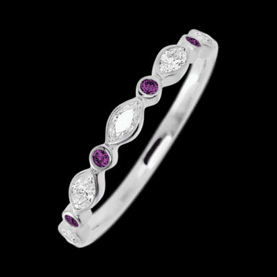 10K White Gold band with alternating 4 Round Purple Diamond and 5 Marquise Lab Grown Diamond having TCW-.56