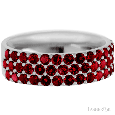 10K White Gold band with 43 Round Dark Ruby having TCW-1.29