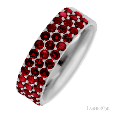 10K White Gold band with 43 Round Dark Ruby having TCW-1.29
