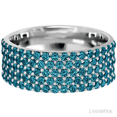 10K White Gold band with 93 Round Ocean Blue Diamond having TCW-1.4