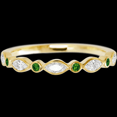 10K Yellow Gold band with alternating 4 Round Green Diamond and 5 Marquise Lab Grown Diamond having TCW-.56