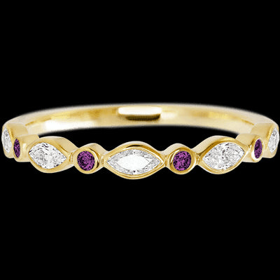 10K Yellow Gold band with alternating 4 Round Purple Diamond and 5 Marquise Lab Grown Diamond having TCW-.56