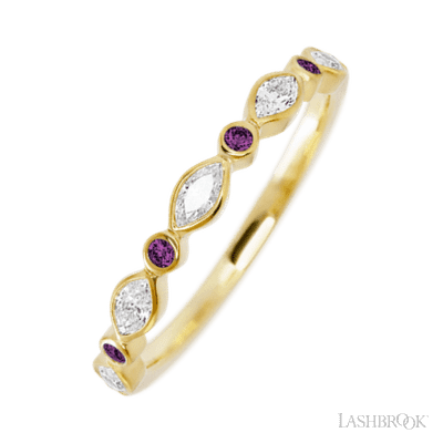 10K Yellow Gold band with alternating 4 Round Purple Diamond and 5 Marquise Lab Grown Diamond having TCW-.56