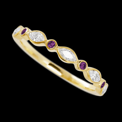 10K Yellow Gold band with alternating 4 Round Purple Diamond and 5 Marquise Lab Grown Diamond having TCW-.56