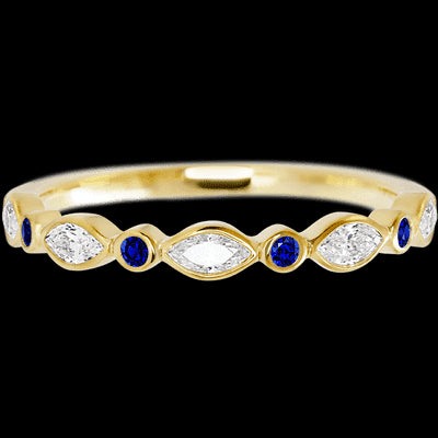 10K Yellow Gold band with alternating 4 Round Sapphire and 5 Marquise Lab Grown Diamond having TCW-.56