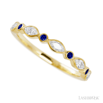 10K Yellow Gold band with alternating 4 Round Sapphire and 5 Marquise Lab Grown Diamond having TCW-.56