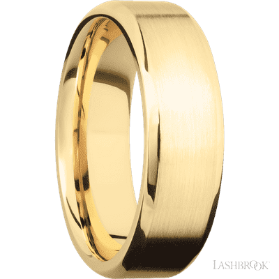 7 mm wide Beveled 10K Yellow Gold band.