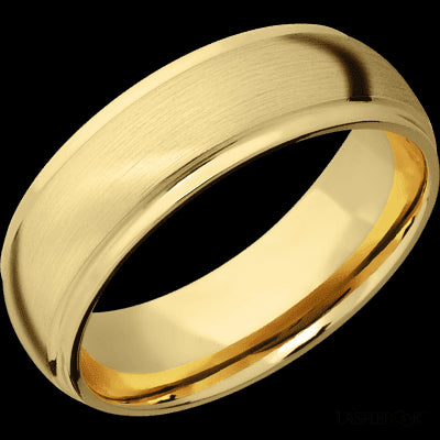 7 mm wide Domed Stepped Down Edges 10K Yellow Gold band.