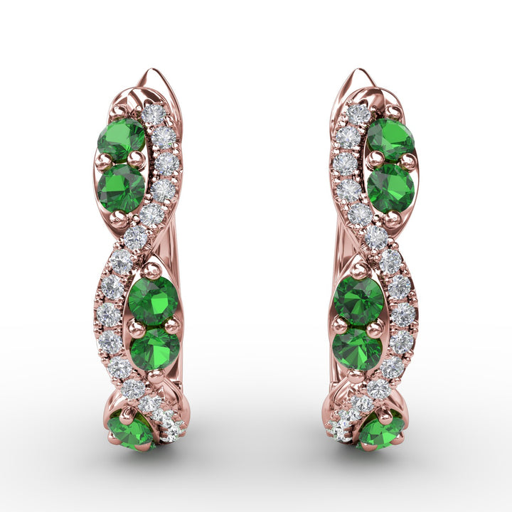 Emerald And Diamond Swirl Hoops
