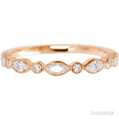 14K Rose Gold band with alternating 4 Round Lab Grown Diamond and 5 Marquise Lab Grown Diamond having TCW-.56