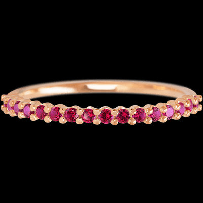 14K Rose Gold band with 18 Round Ruby having TCW-.27