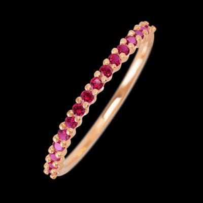 14K Rose Gold band with 18 Round Ruby having TCW-.27