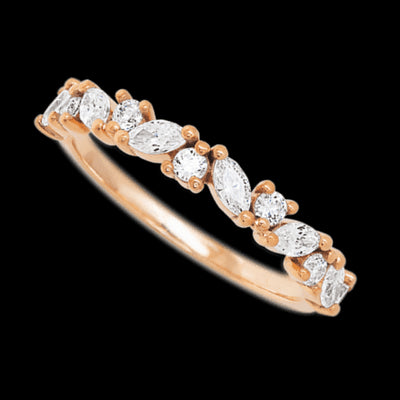 14K Rose Gold band with 7 Round and 6 Marquise Lab Grown Diamond having TCW-.81