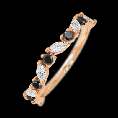 14K Rose Gold band with alternating 6 Round Black Diamond and 5 Marquise Lab Grown Diamond having TCW-.68