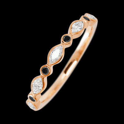 14K Rose Gold band with alternating 4 Round Black Diamond and 5 Marquise Lab Grown Diamond having TCW-.56