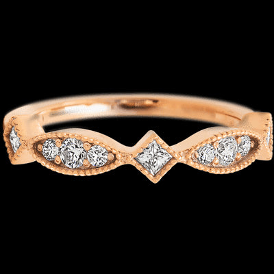 14K Rose Gold band with 2 Round, 4 Round and 3 Princess Lab Grown Diamond having TCW-.42