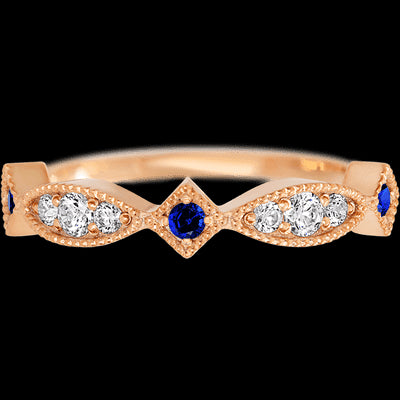 14K Rose Gold band with alternating 3 Round Sapphire, 2 Round Lab Grown Diamond and 4 Round Lab Grown Diamond having TCW-.27