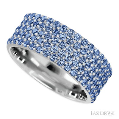 14K White Gold band with 93 Round Denim Sapphire having TCW-1.4