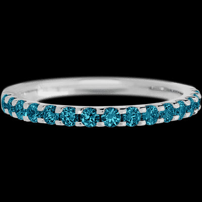 14K White Gold band with 15 Round Ocean Blue Diamond having TCW-.45
